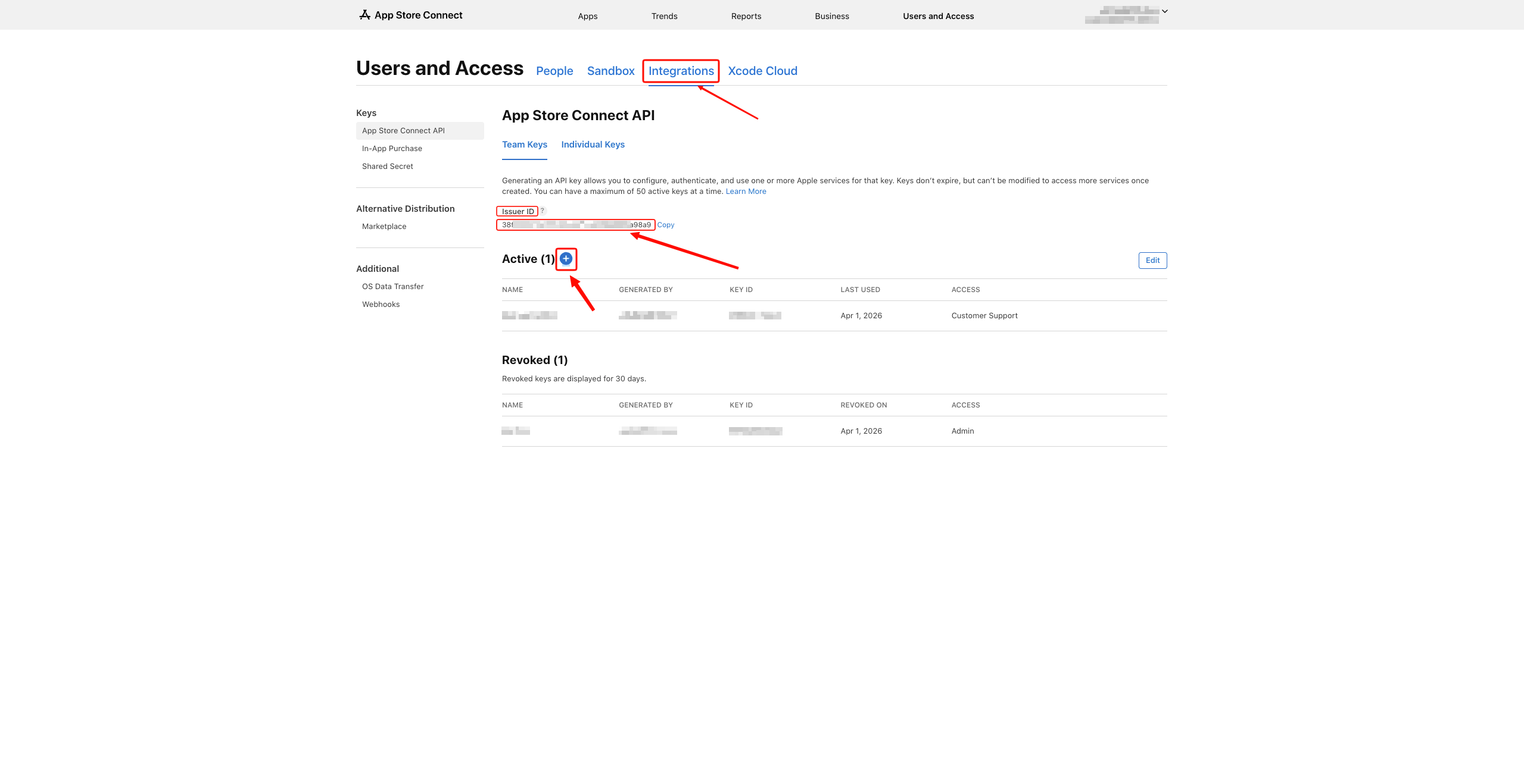 Integrations tab va Issuer ID